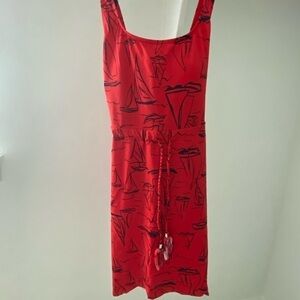D & Co. Denim & Co. Women's Beach Scoop Neck Handkerchief Hem Swim Dress Red 10